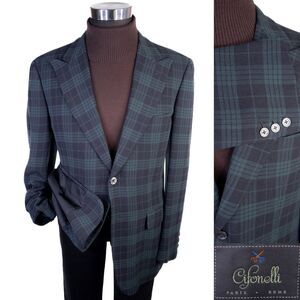 Cifonelli Sport Coat Blazer Plaid Linen Blend Fits 43-44L 2 Button Jacket Italy